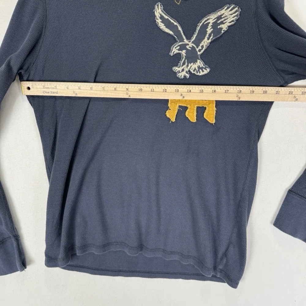American Eagle Shirt Mens XL Blue Thermal Crewneck Vintage Fit Y2K Pullover‎